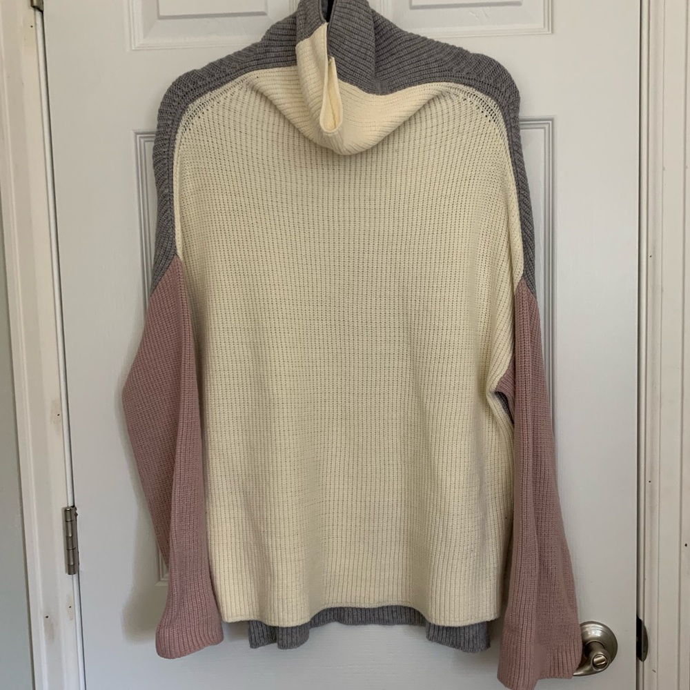 Red Dress Boutique Set the Tone Cream and Blush Cowl Neck Sweater, sz S/M